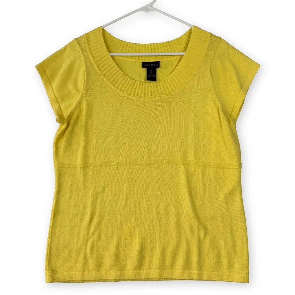 Rafaella Womens XL Yellow Short Sleeve Knit Scoop Neck Cotton Blend Sweater Top